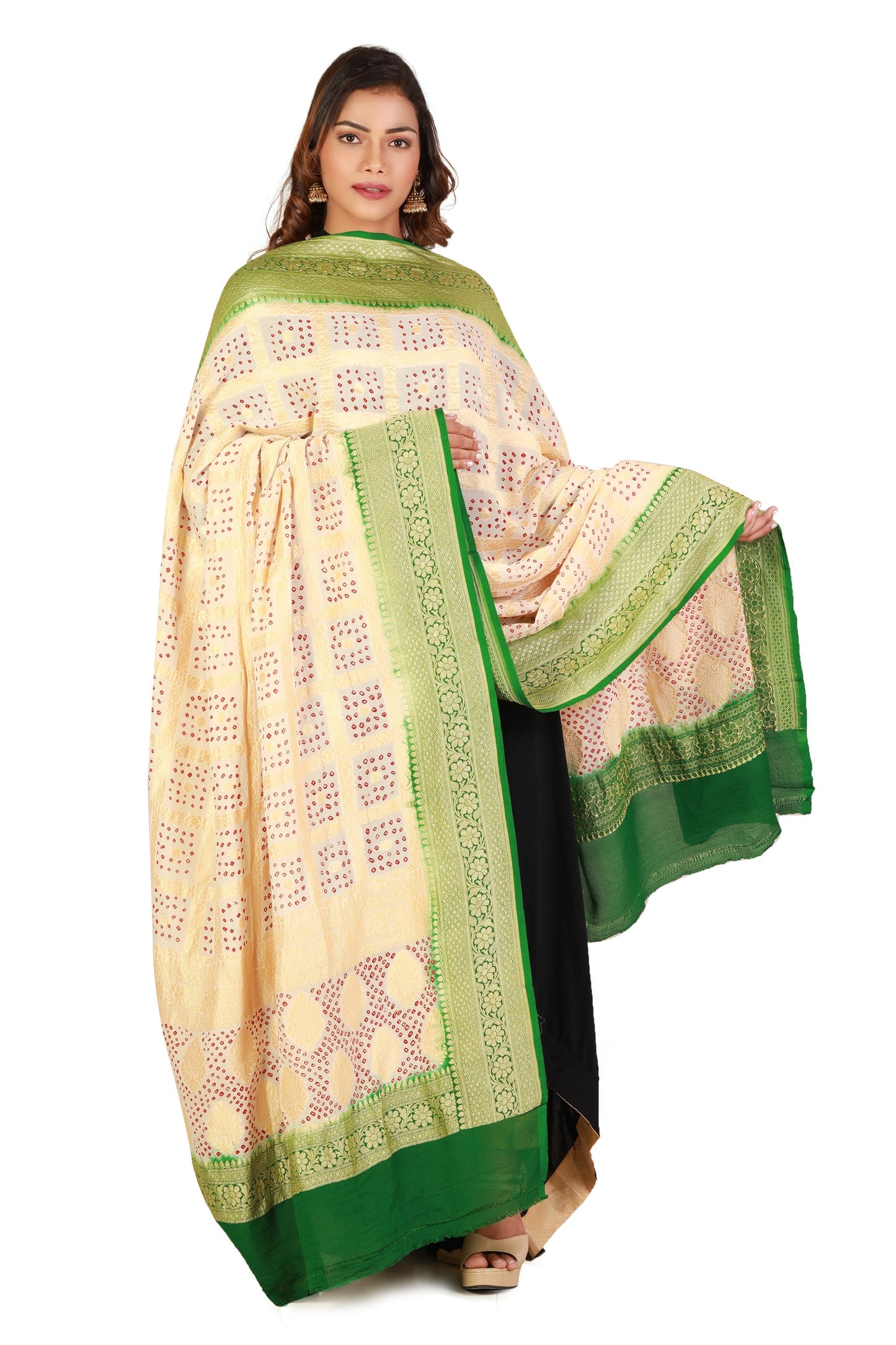 Banarasi Georgette Dupatta, Pure Khaddi Chiffon, Bandhani Work