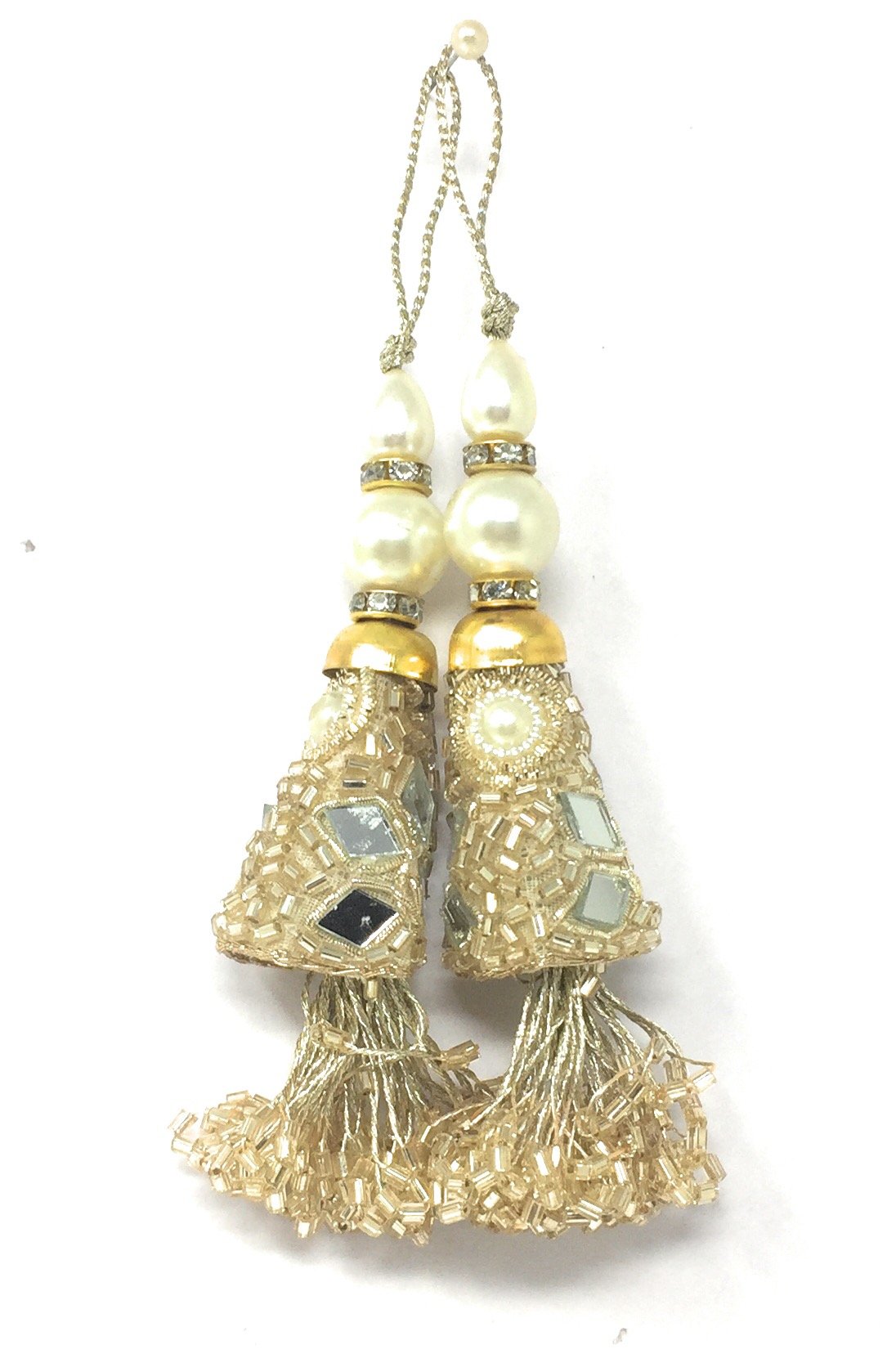 Silver Real Mirror, Sequins Lehenga Dori Latkan - Set of 2