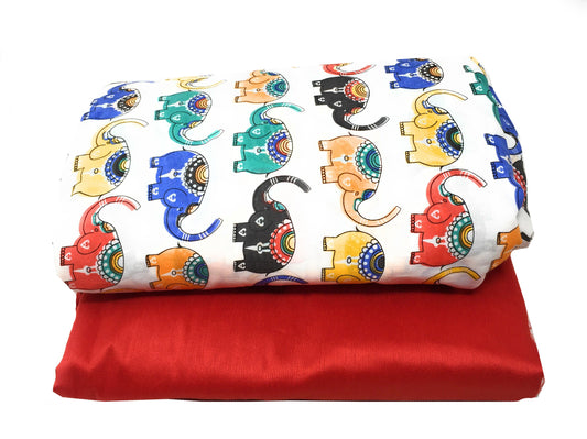 Churidar Materials, Multicolour Printed Cotton, Elephant Print