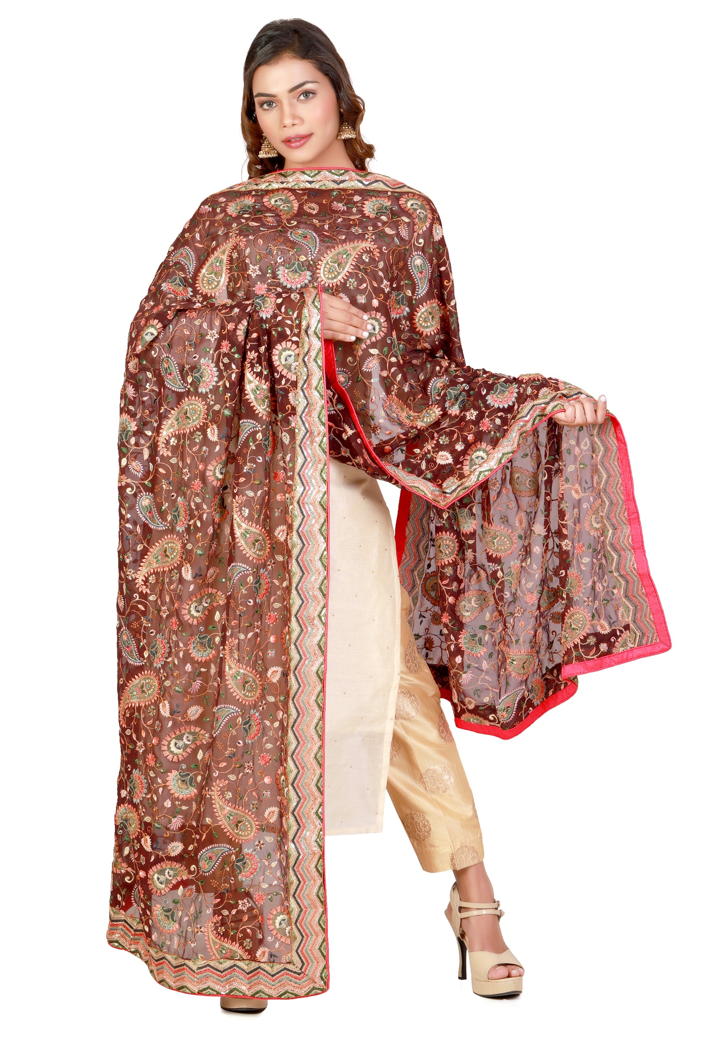 Ethnic Woman Dupatta, Colourful n Light Weight Maroon Dupatta