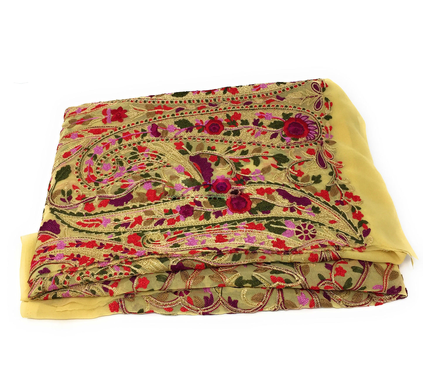 Embroidered Georgette Fabric, Small Floral Kashmiri Embroidery, Rich n Gorgeous