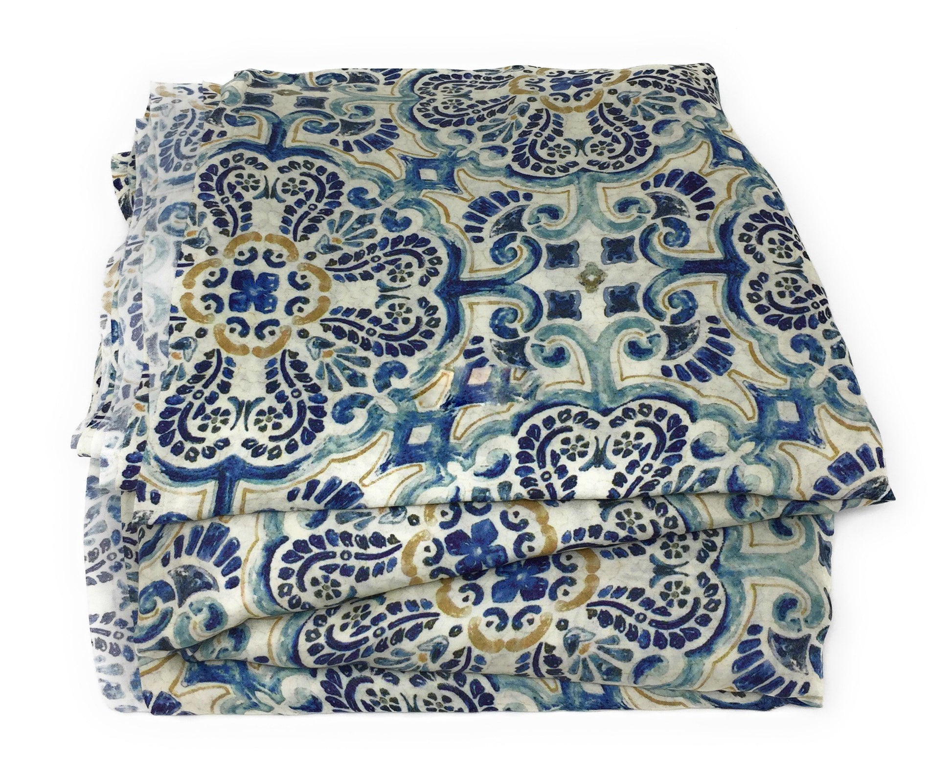 printed satin fabric blue mosaic print