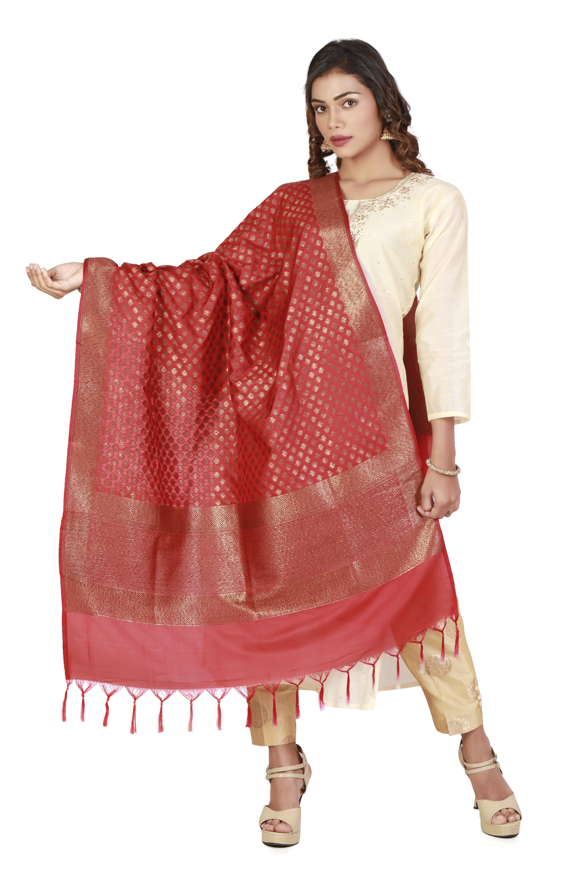 maroon banarasi silk dupatta