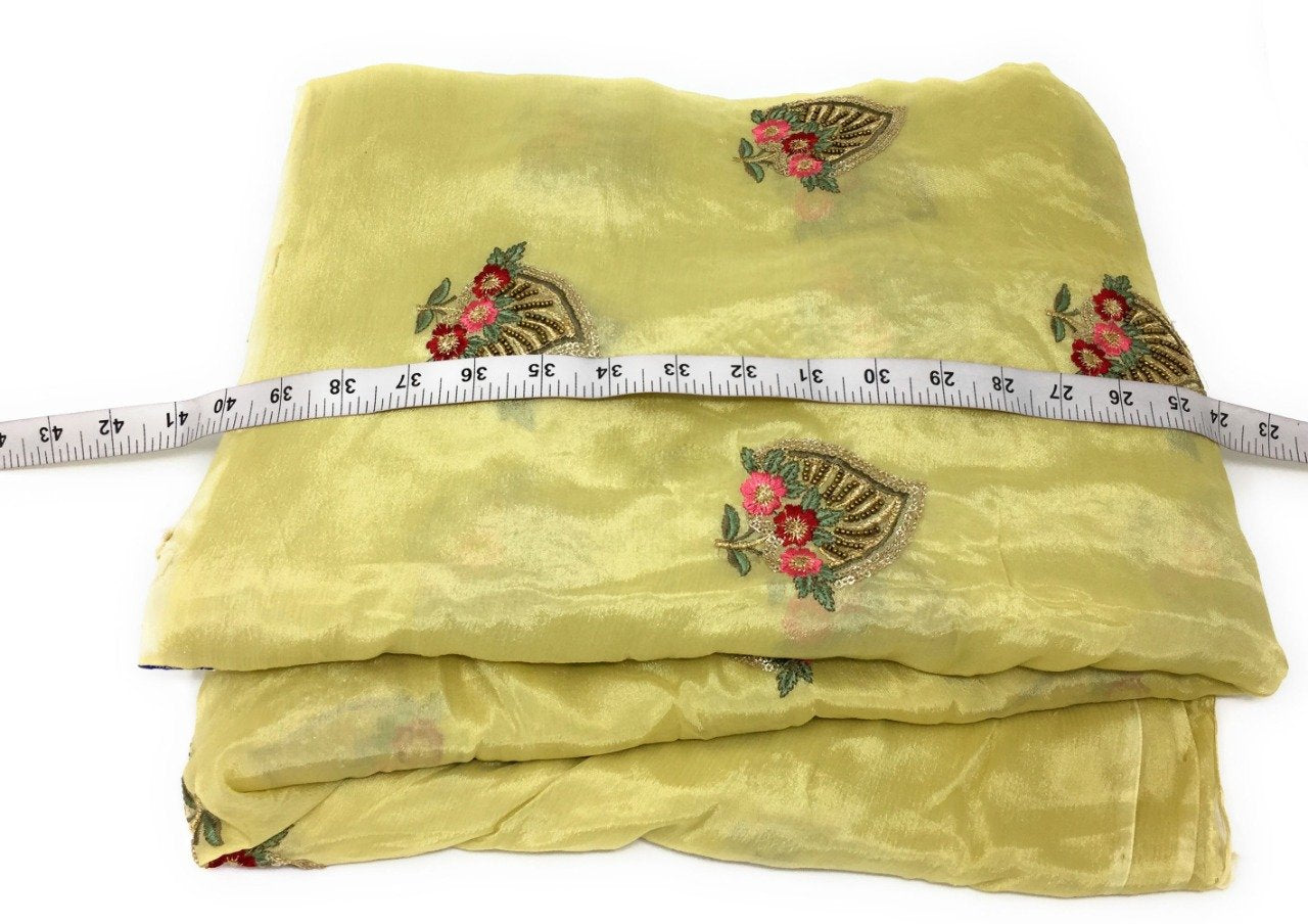 Chinon Chiffon Floral Embroidered fabric on Light Yellow