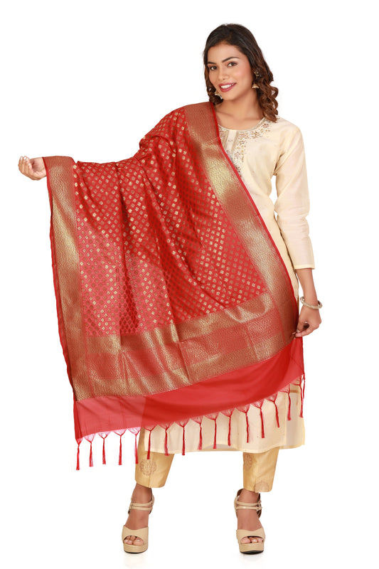 red banarasi silk dupatta