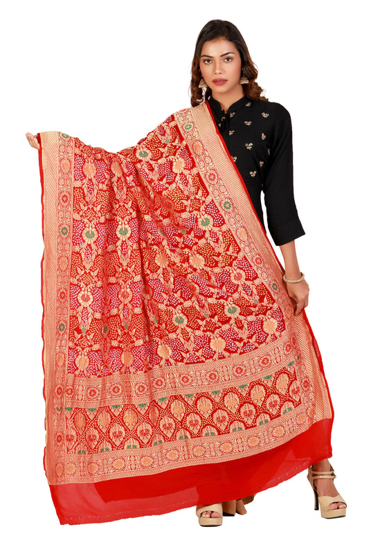 red silk bandhani dupatta