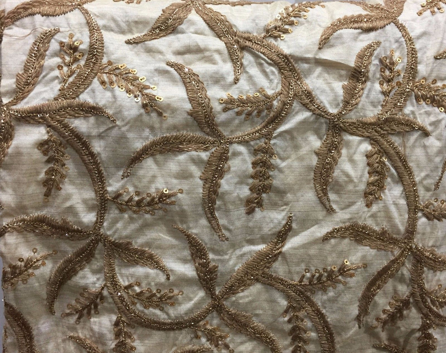 embroidery things online online designer fabric store india Embroidered, Sequins Slub Beige, Brown, Gold 43 inches Wide 8063