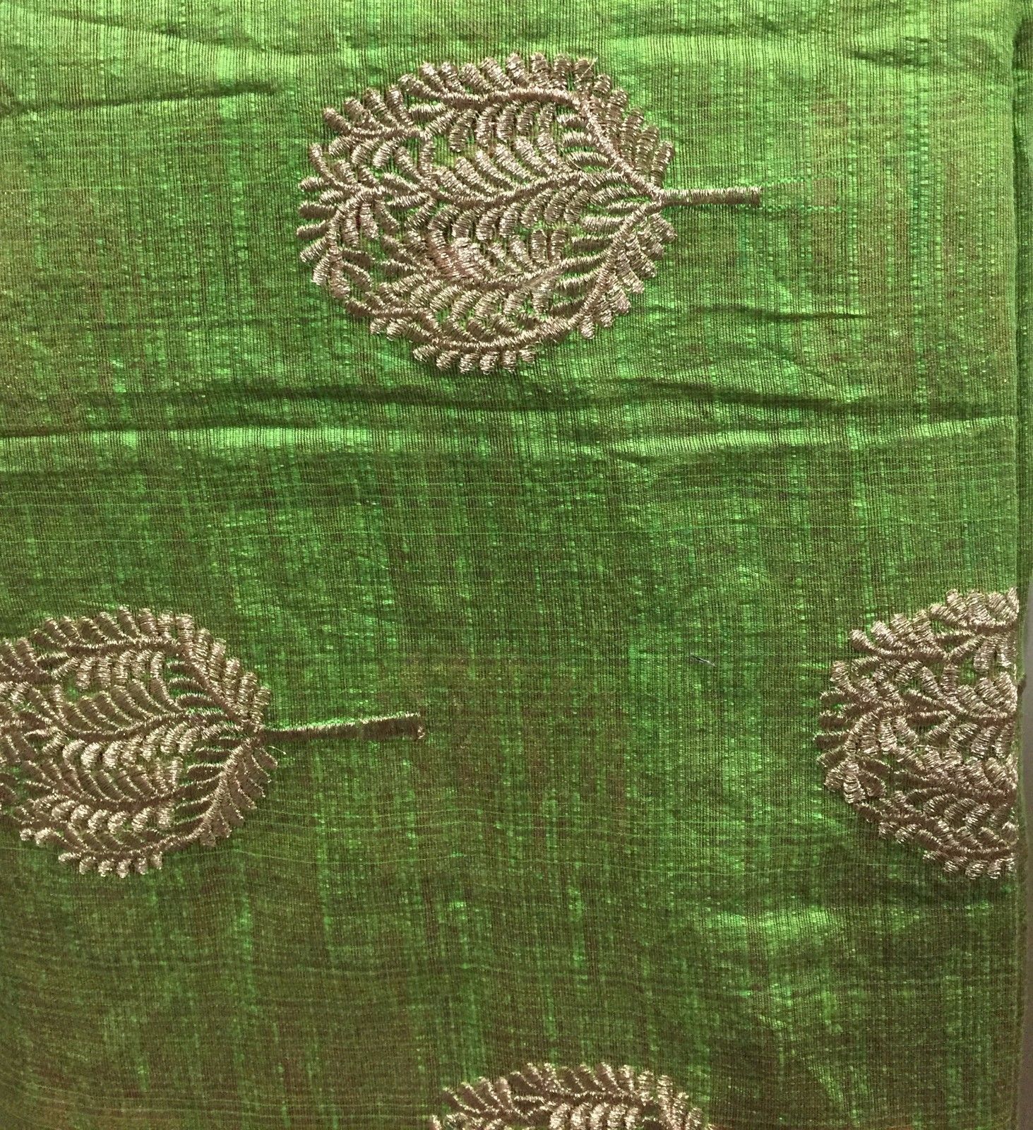 indian embroidered fabric buy cloth material online india Embroidered Cotton Light Green, Gold 43 inches Wide 8098