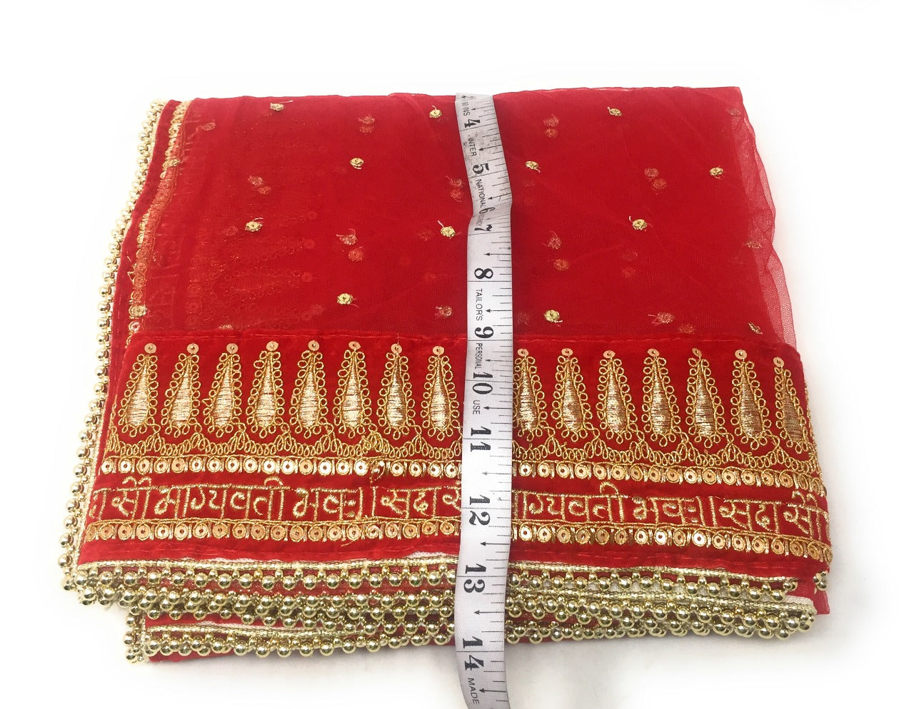 Heavy Bridal Sada Saubhagyavati Bhav Wedding Dupatta Round Beaded