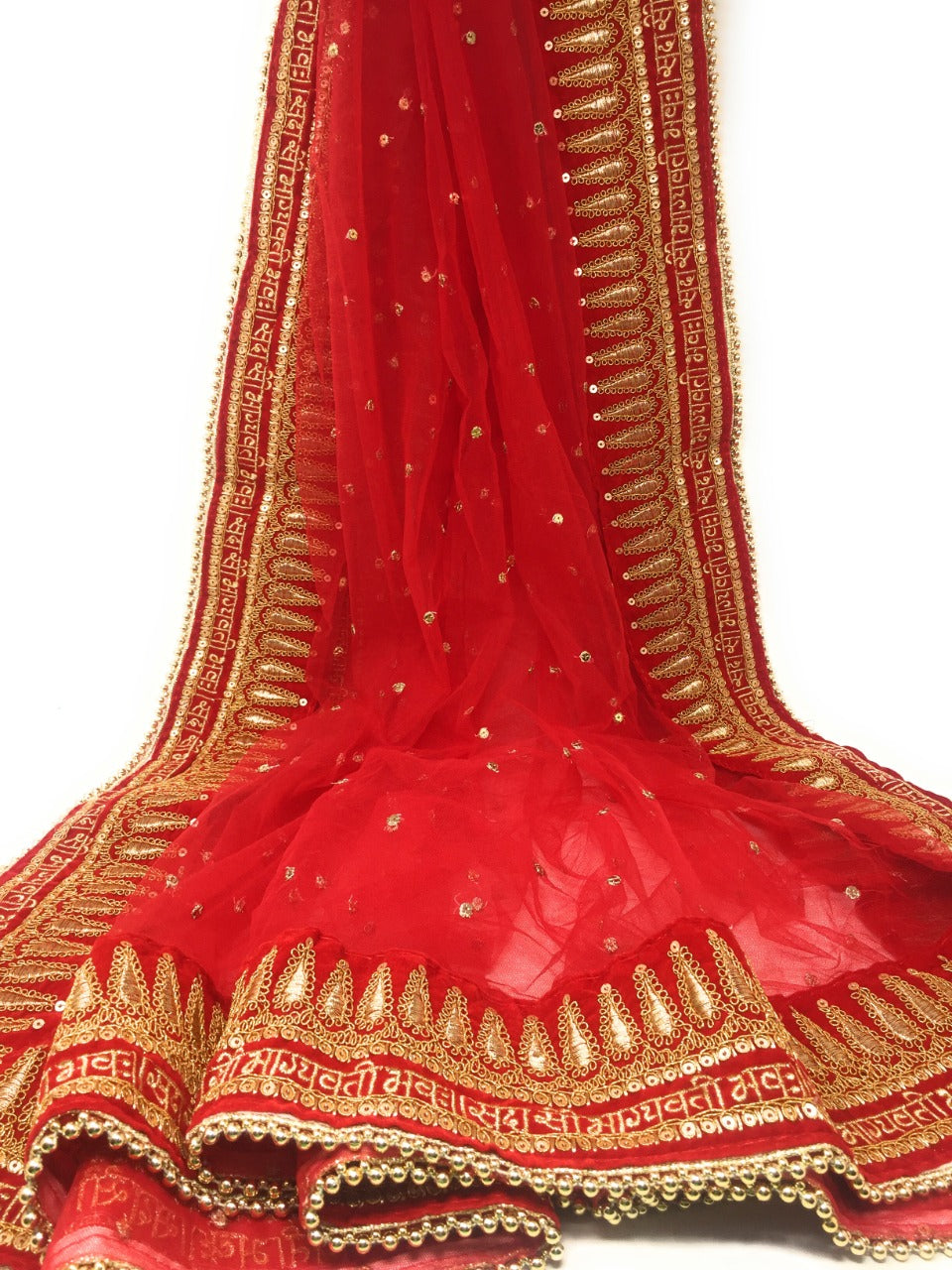 Heavy Bridal Sada Saubhagyavati Bhav Wedding Dupatta Round Beaded