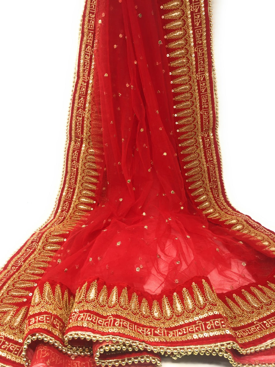 Heavy Bridal Sada Saubhagyavati Bhav Wedding Dupatta Round Beaded