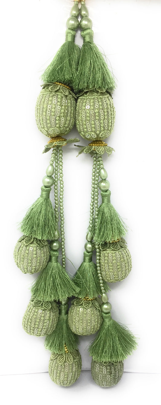 tassel design for lehenga Olive Green