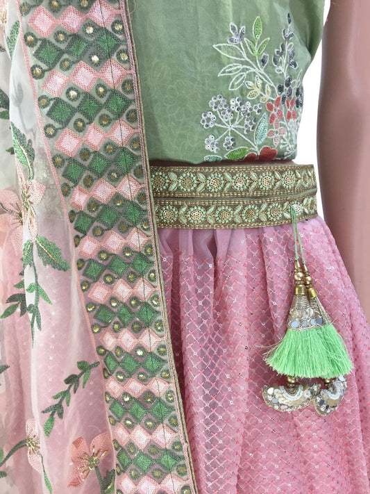 Unstitched lehenga material, Peach Lehenga Fabric, Green Blouse Cloth, Designer Dupatta